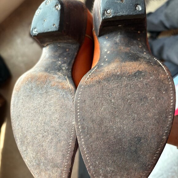 Custom Hammon Cowboy Boots, Women's 8C, PeeWee, Brown & Tan, inlaid tops - Picture 9 of 11